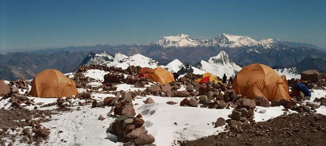 View across the Andes from Camp 2 on the Falso de Los Polacos route.